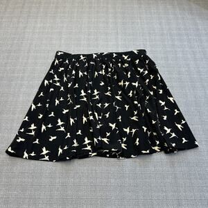 Freebird Mini Skirt Large‎ Black Satin All over Bird Whimsy Indie Festival Lined